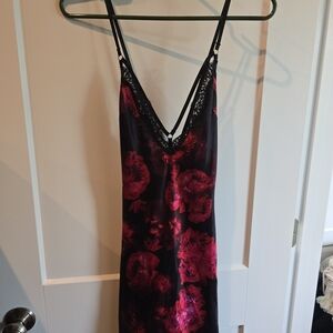 Victoria's Secret Black Chemise with Red Floral Accents